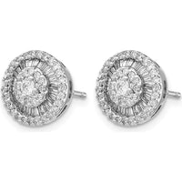 14K White Gold Diamond Cluster Post Earrings with Round and Baguette Diamonds - 0.071 Carat Total Diamond Weight by Monteluci Fine Jewelry
