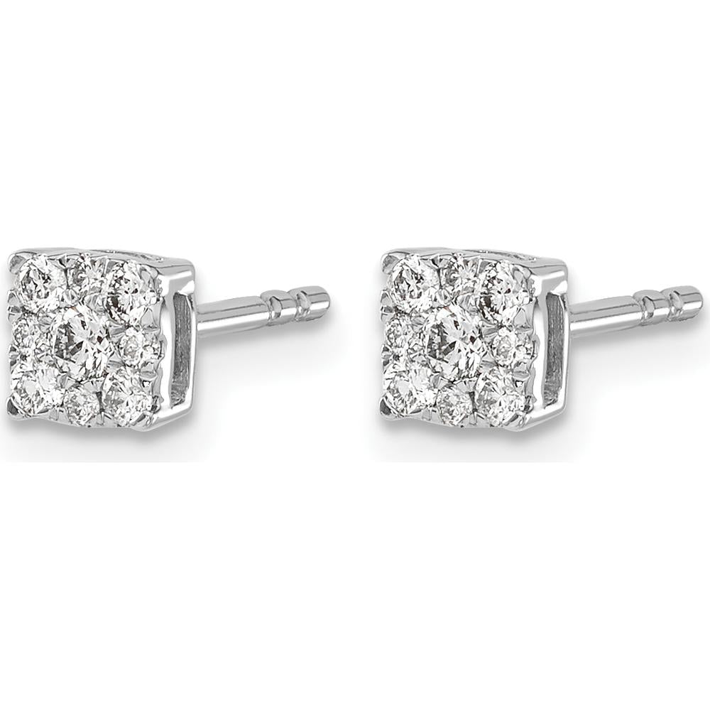 14K White Gold Diamond Cluster Post Earrings with Round Brilliant-Cut Diamonds - 0.14 Carat Total Diamond Weight by Monteluci Fine Jewelry