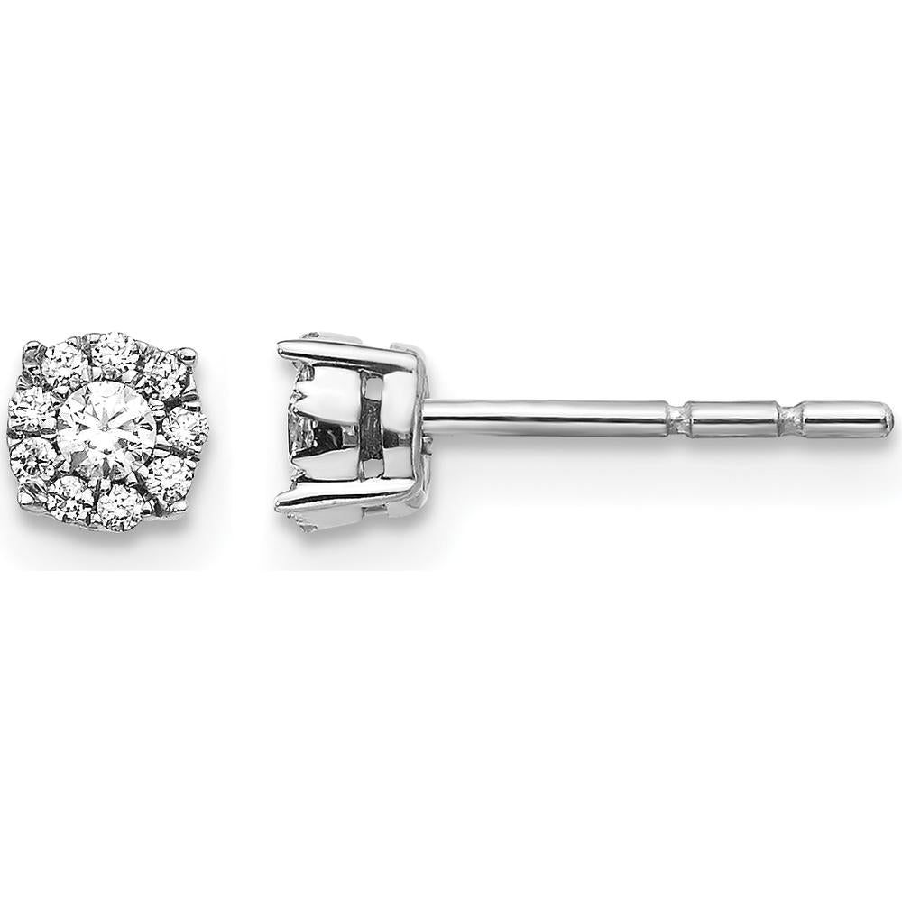 14K White Gold Diamond Cluster Post Earrings with Round Diamonds - 0.09 Carat Total Diamond Weight by Monteluci Fine Jewelry