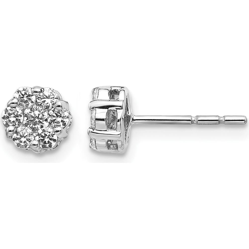14K White Gold Diamond Cluster Push Back Earrings - 0.13 Carat Total Diamond Weight by Monteluci Fine Jewelry