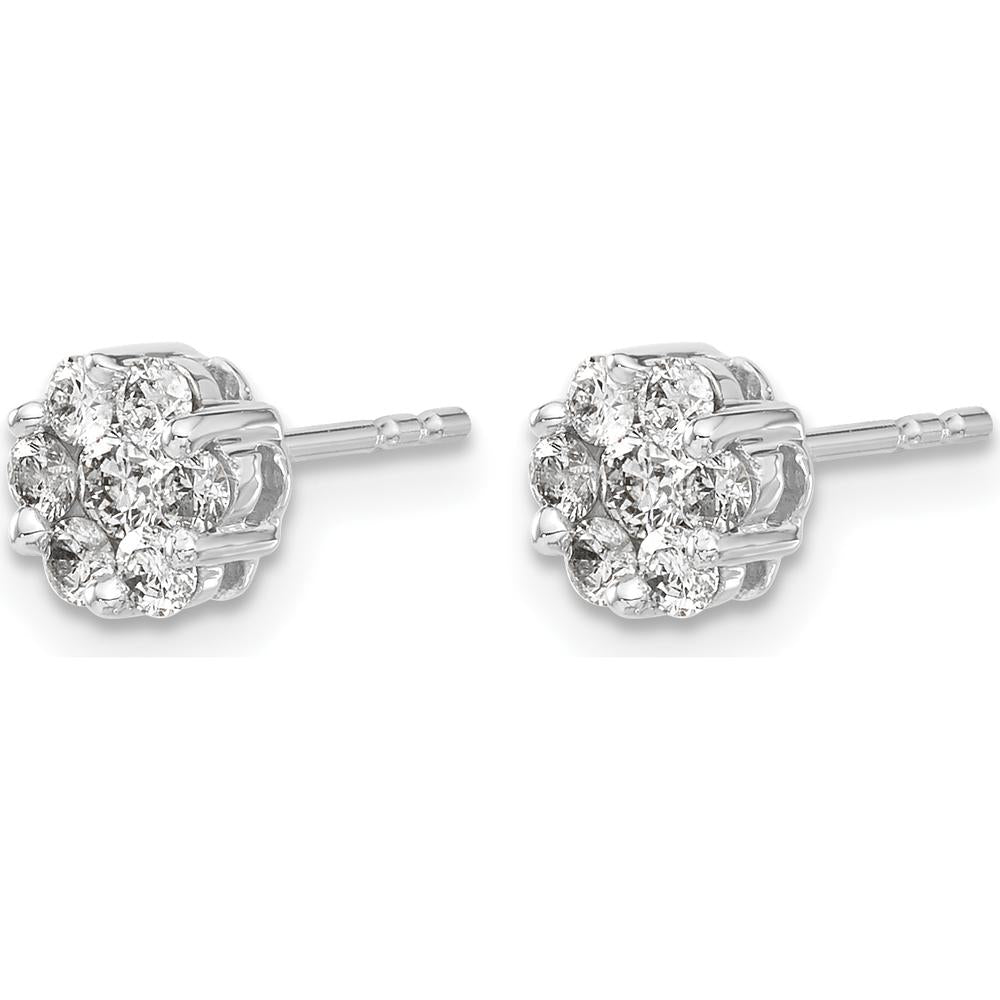 14K White Gold Diamond Cluster Push Back Earrings - 0.13 Carat Total Diamond Weight by Monteluci Fine Jewelry