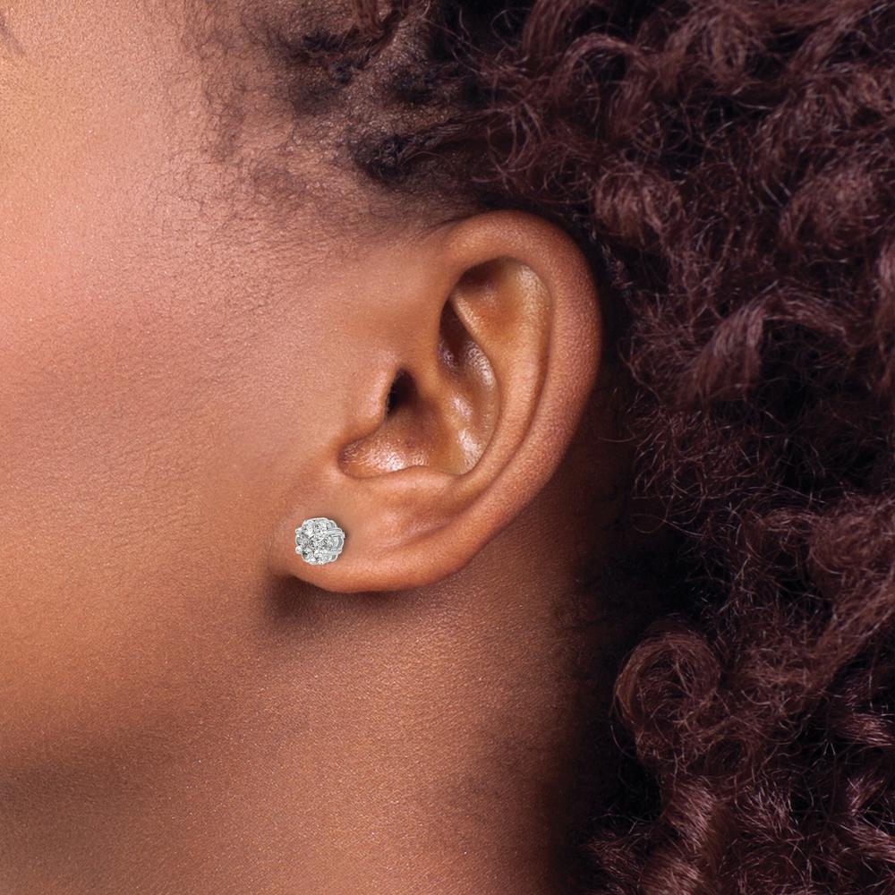 14K White Gold Diamond Cluster Push Back Earrings - 0.13 Carat Total Diamond Weight by Monteluci Fine Jewelry