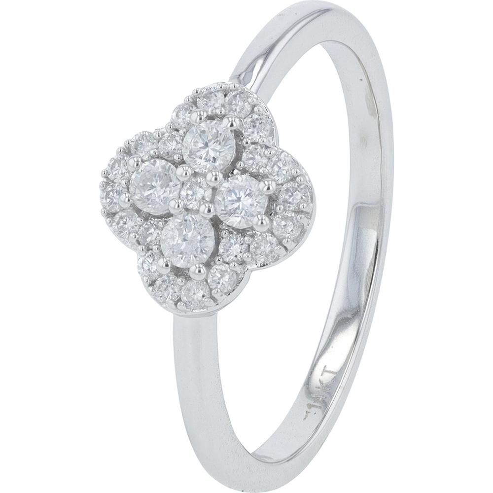 14K White Gold Diamond Cluster Ring - 0.30 Carat Total Diamond Weight