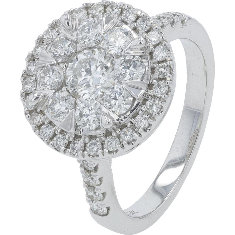 14K White Gold Diamond Cluster Ring - 1.50 Carat Total Diamond Weight