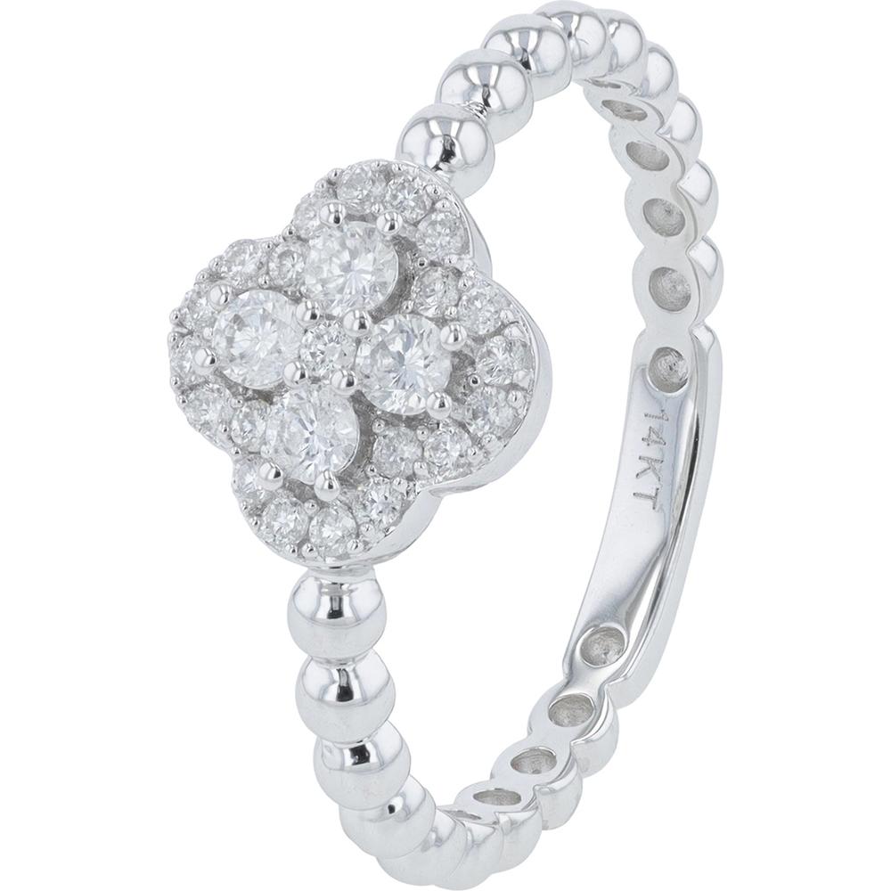 14K White Gold Diamond Cluster Ring with 0.30 Carat Total Diamond Weight
