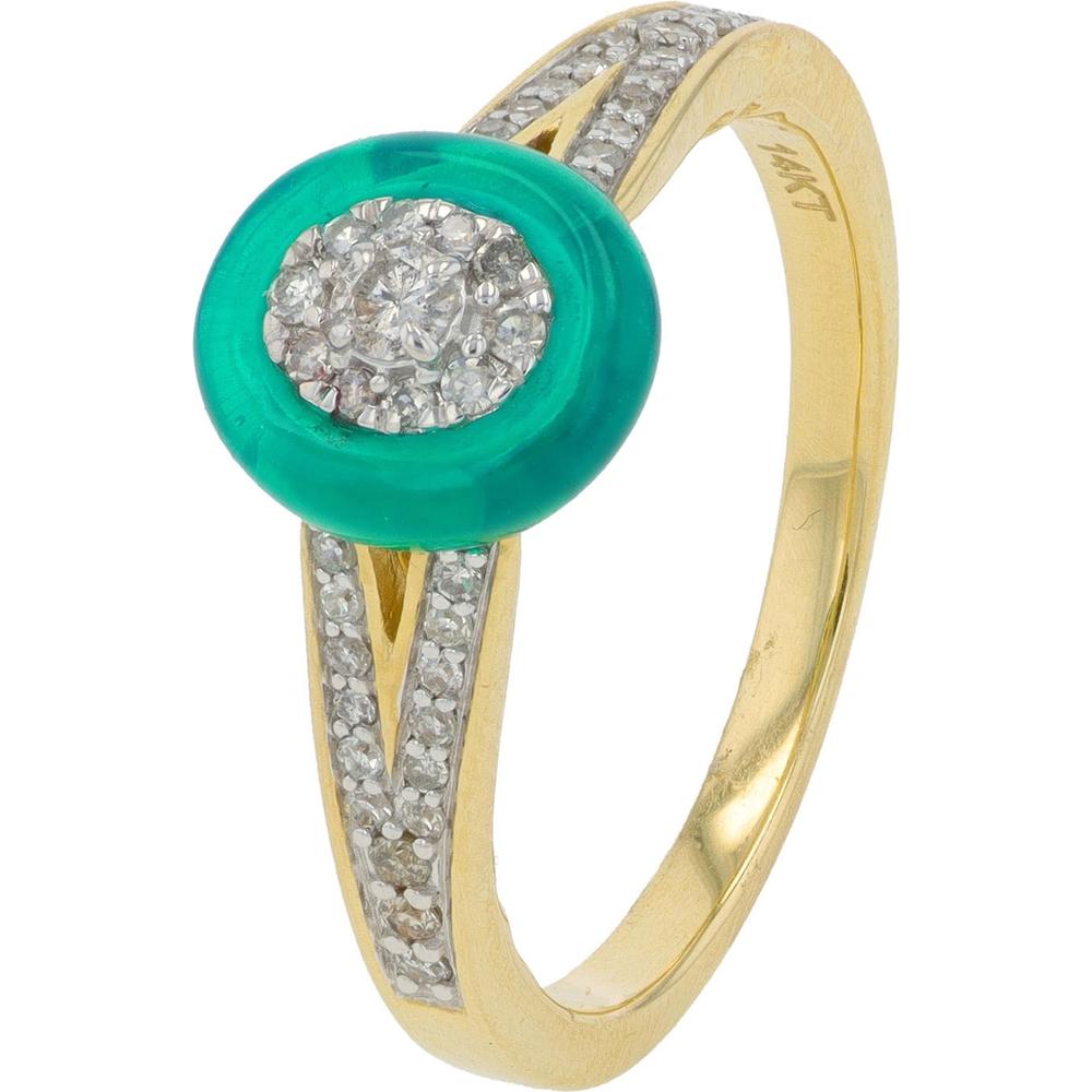 14K White Gold Diamond Cluster Ring with Green Enamel Halo - 0.27 Carat Total Diamond Weight