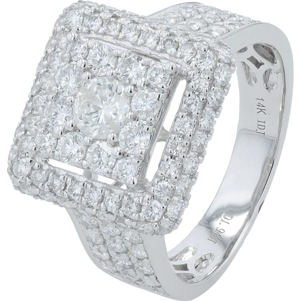 14K White Gold Diamond Cluster Ring with Pavé Set Round Brilliant Cut Diamonds - 2.35 Carat Total Diamond Weight
