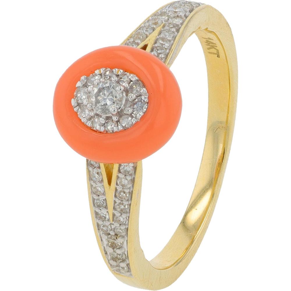 14K White Gold Diamond Cluster Ring with Pink Enamel Halo - 0.27 Carat Total Diamond Weight