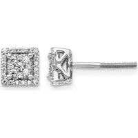 14K White Gold Diamond Cluster Screw Back Post Earrings with 10 Round Diamonds - 0.13 Carat Total Diamond Weight by Monteluci Fine Jewelry