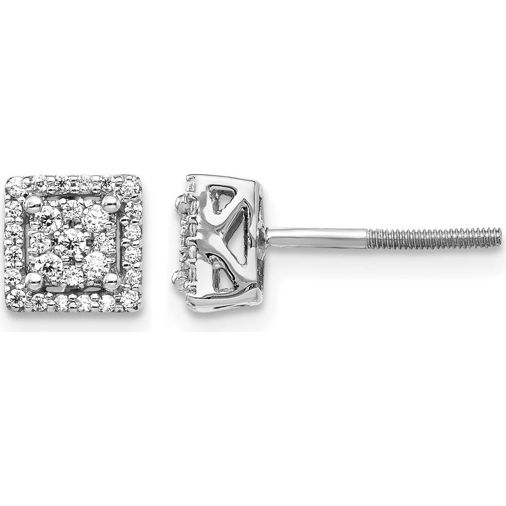 14K White Gold Diamond Cluster Screw Back Post Earrings with 10 Round Diamonds - 0.13 Carat Total Diamond Weight by Monteluci Fine Jewelry