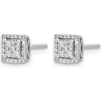 14K White Gold Diamond Cluster Screw Back Post Earrings with 10 Round Diamonds - 0.13 Carat Total Diamond Weight by Monteluci Fine Jewelry