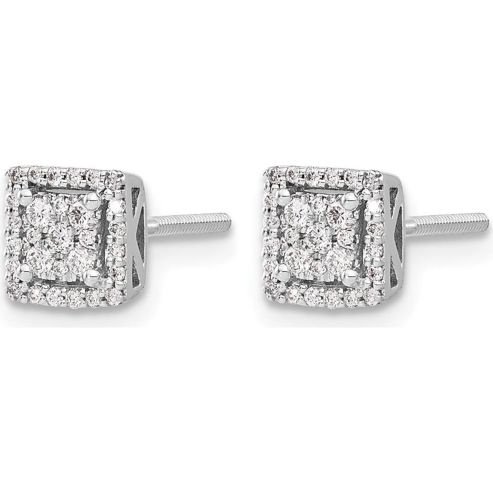 14K White Gold Diamond Cluster Screw Back Post Earrings with 10 Round Diamonds - 0.13 Carat Total Diamond Weight by Monteluci Fine Jewelry