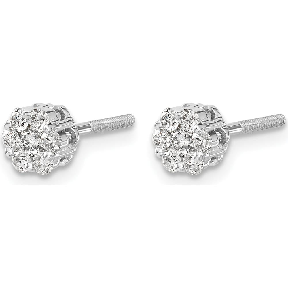 14K White Gold Diamond Cluster Screwback Earrings - 0.09 Carat Total Diamond Weight by Monteluci Fine Jewelry