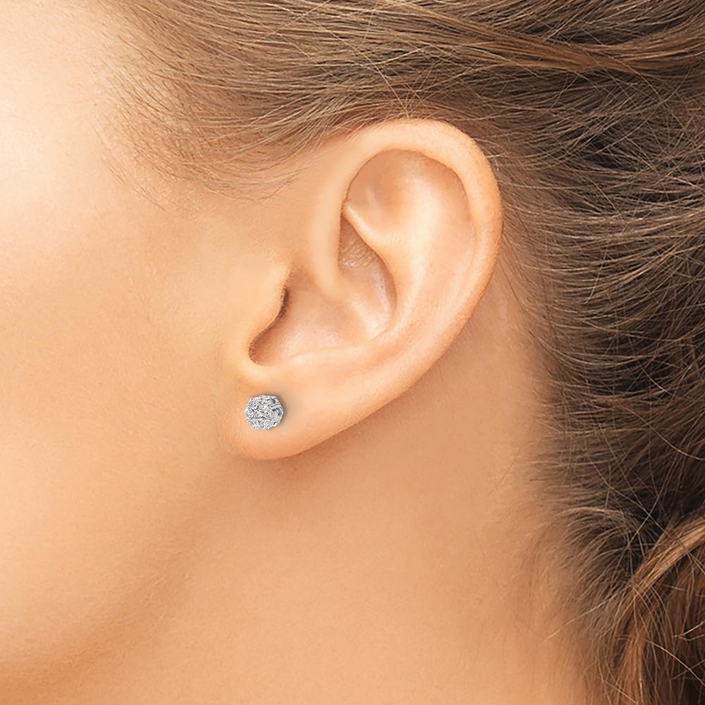 14K White Gold Diamond Cluster Screwback Earrings - 0.09 Carat Total Diamond Weight by Monteluci Fine Jewelry