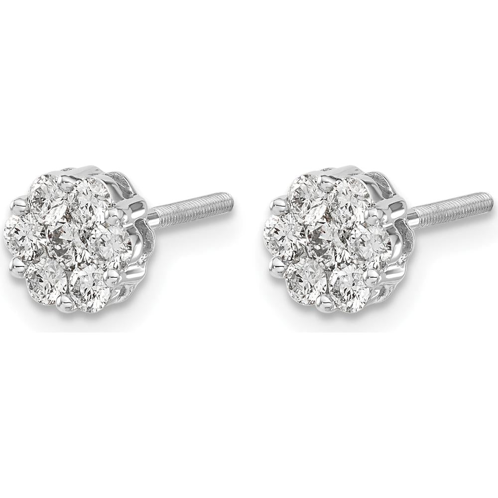 14K White Gold Diamond Cluster Screwback Earrings - 0.11 Carat Total Diamond Weight by Monteluci Fine Jewelry