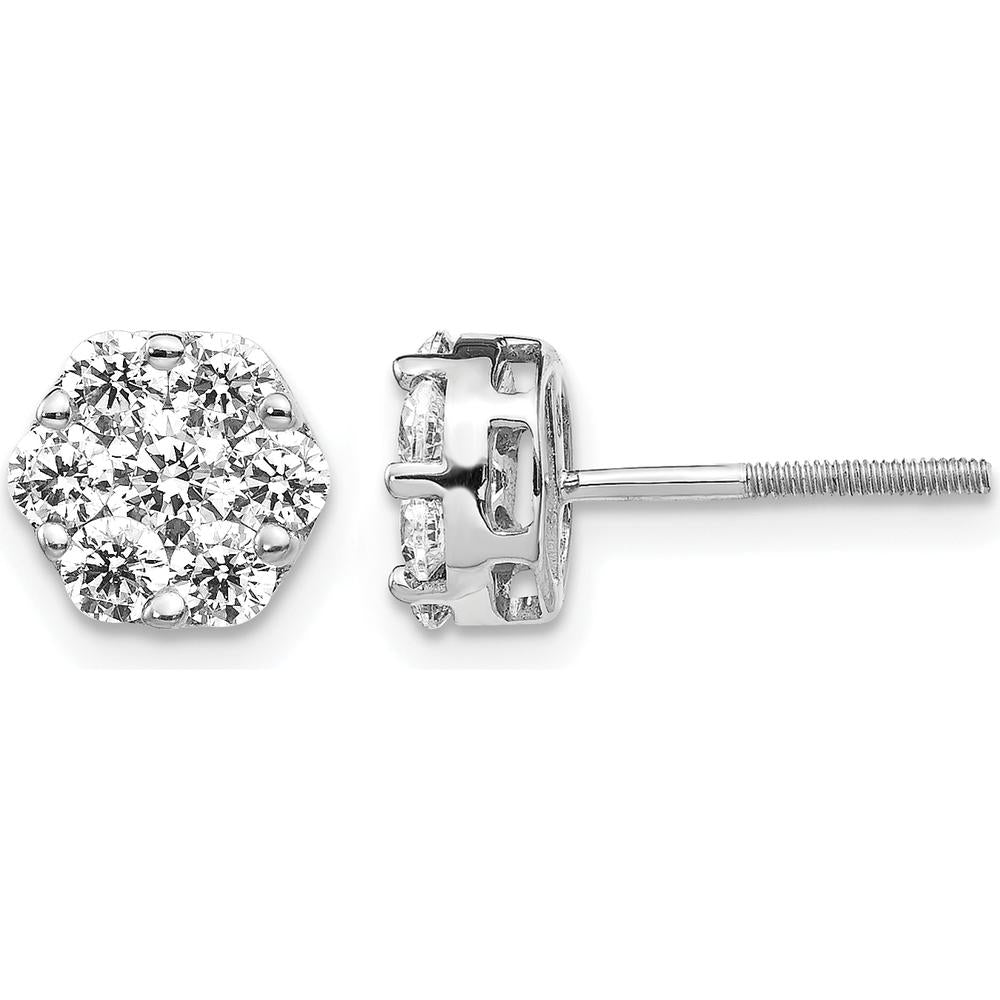 14K White Gold Diamond Cluster Screwback Earrings - 0.15 Carat Total Diamond Weight by Monteluci Fine Jewelry