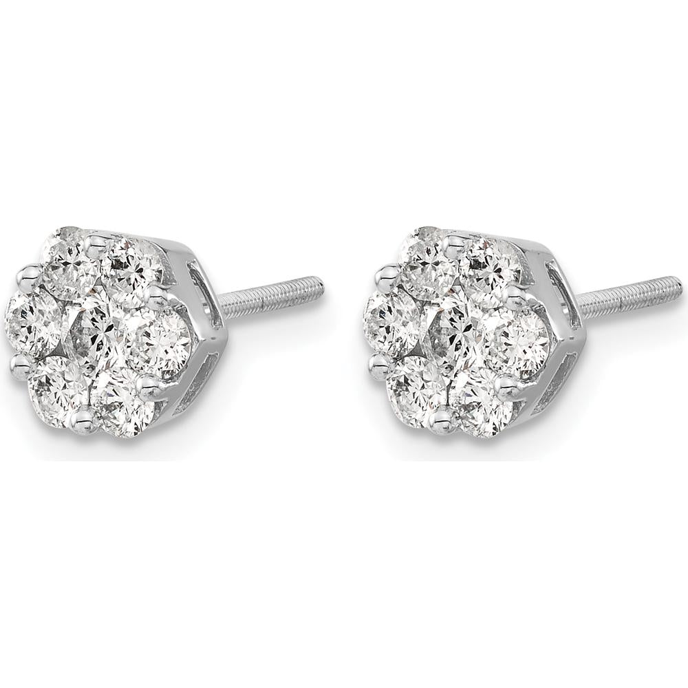 14K White Gold Diamond Cluster Screwback Earrings - 0.15 Carat Total Diamond Weight by Monteluci Fine Jewelry