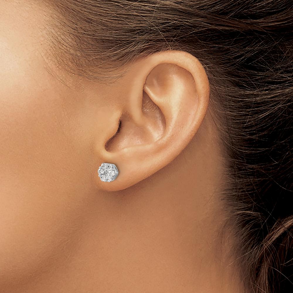 14K White Gold Diamond Cluster Screwback Earrings - 0.15 Carat Total Diamond Weight by Monteluci Fine Jewelry