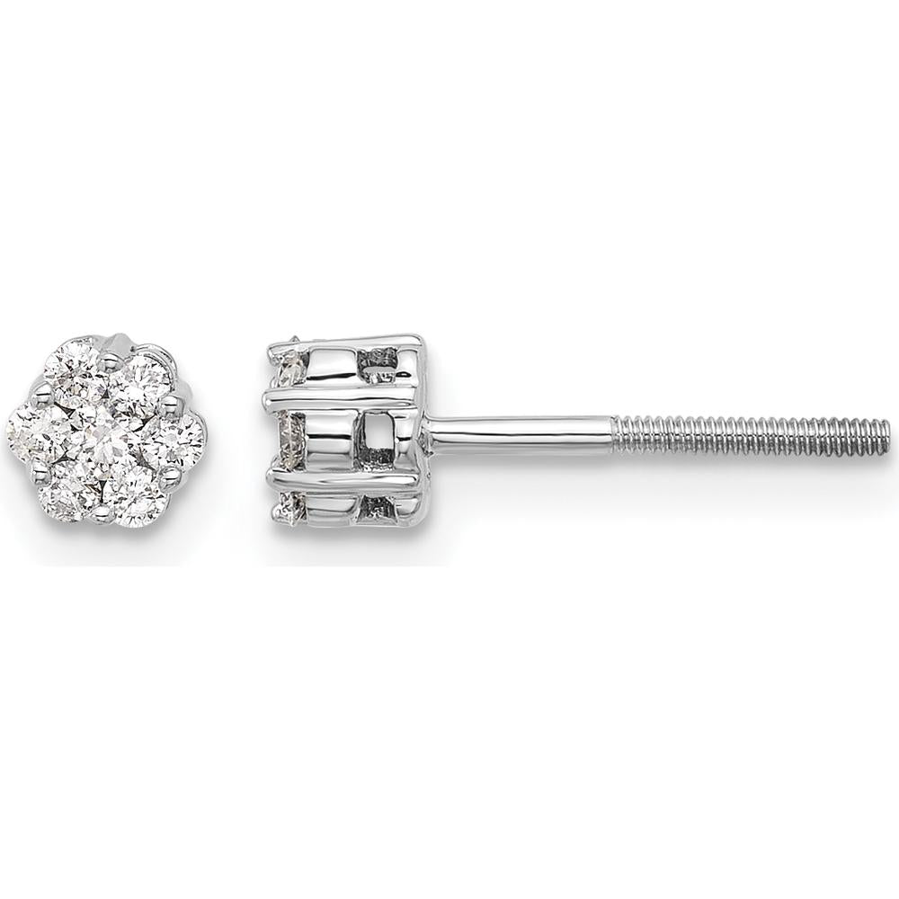 14K White Gold Diamond Cluster Screwback Post Earrings - 0.070 Carat Total Diamond Weight by Monteluci Fine Jewelry