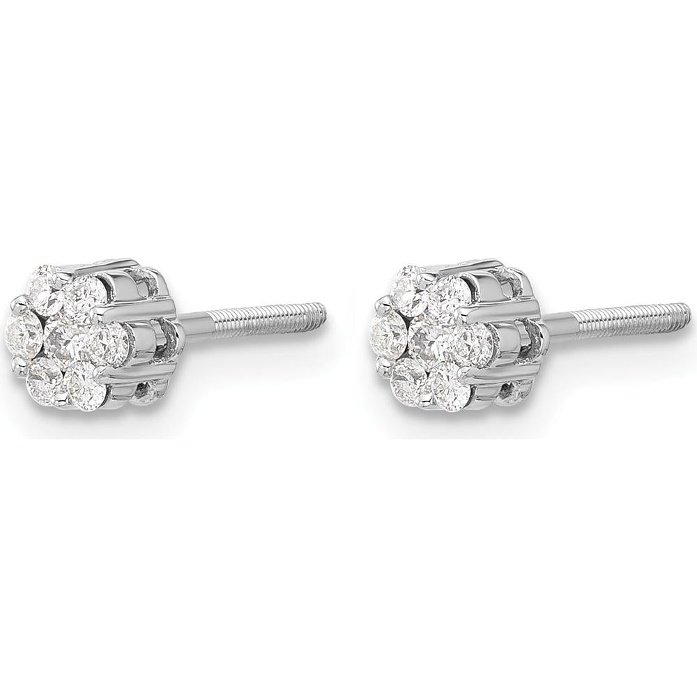 14K White Gold Diamond Cluster Screwback Post Earrings - 0.070 Carat Total Diamond Weight by Monteluci Fine Jewelry