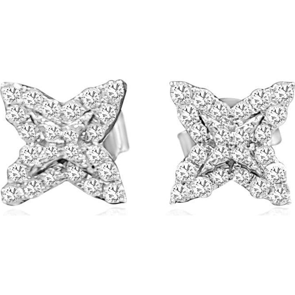14K White Gold Diamond Cluster Stud Earrings - 0.23 Carats Total Diamond Weight
