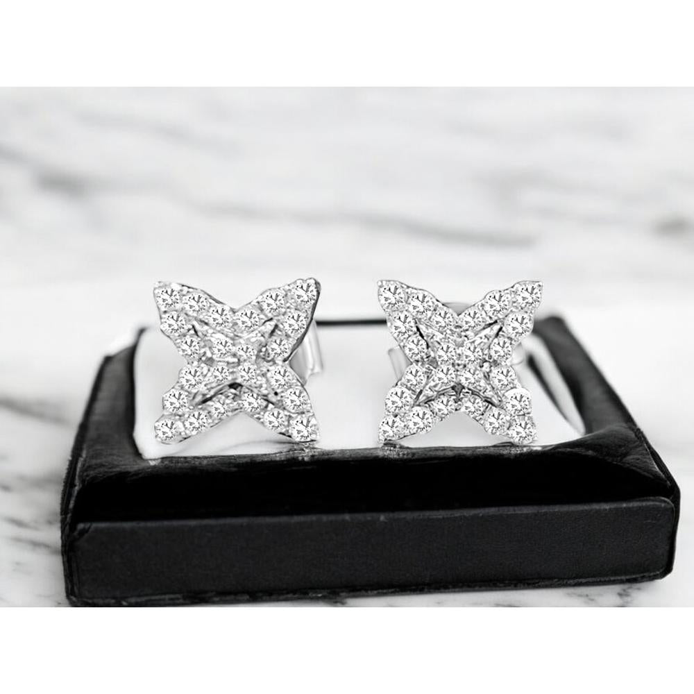14K White Gold Diamond Cluster Stud Earrings - 0.23 Carats Total Diamond Weight