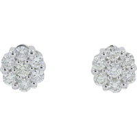 14K White Gold Diamond Cluster Stud Earrings - 0.50 Carat Total Diamond Weight