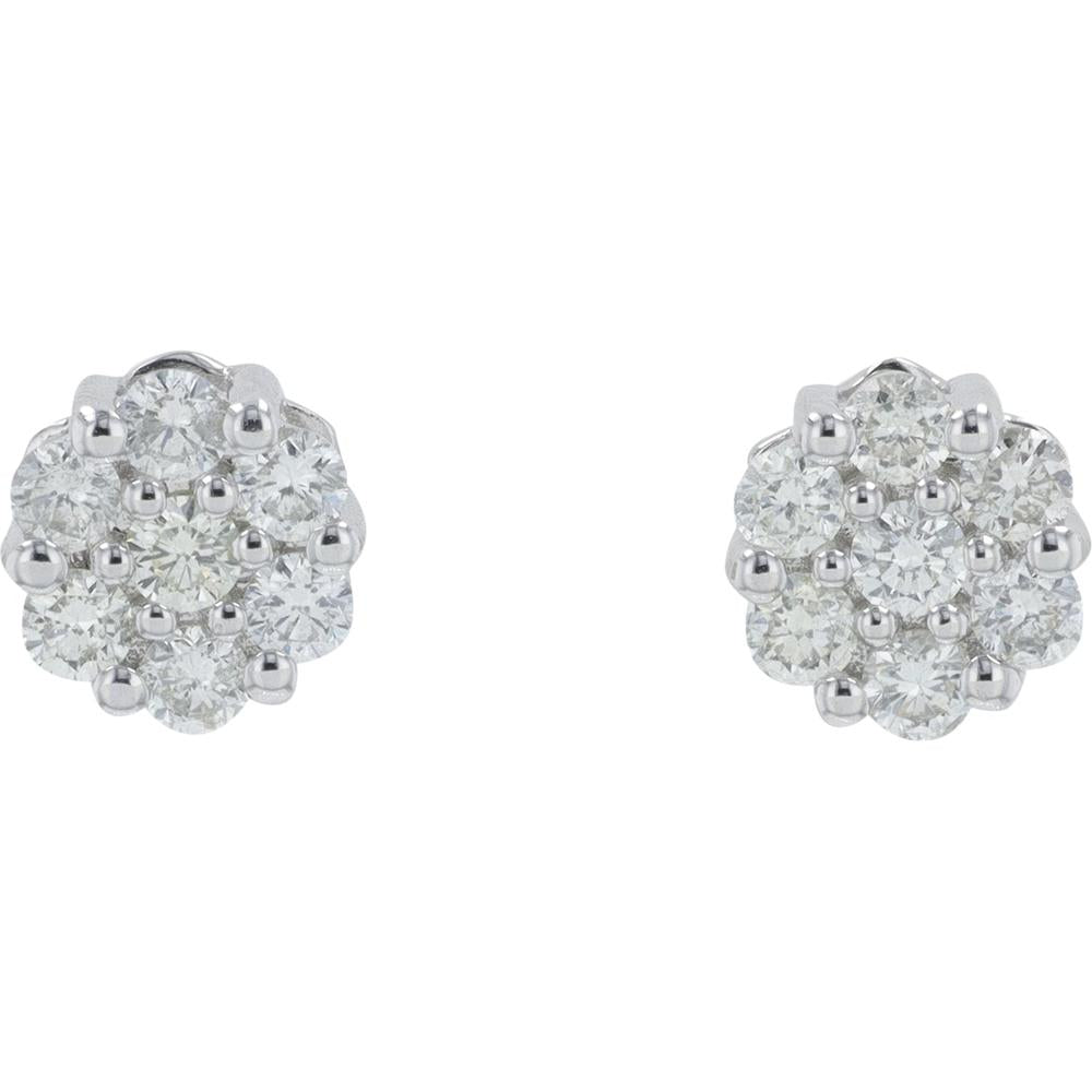 14K White Gold Diamond Cluster Stud Earrings - 0.50 Carat Total Diamond Weight