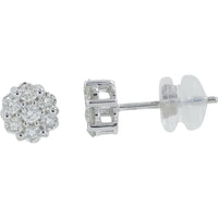 14K White Gold Diamond Cluster Stud Earrings - 0.50 Carat Total Diamond Weight