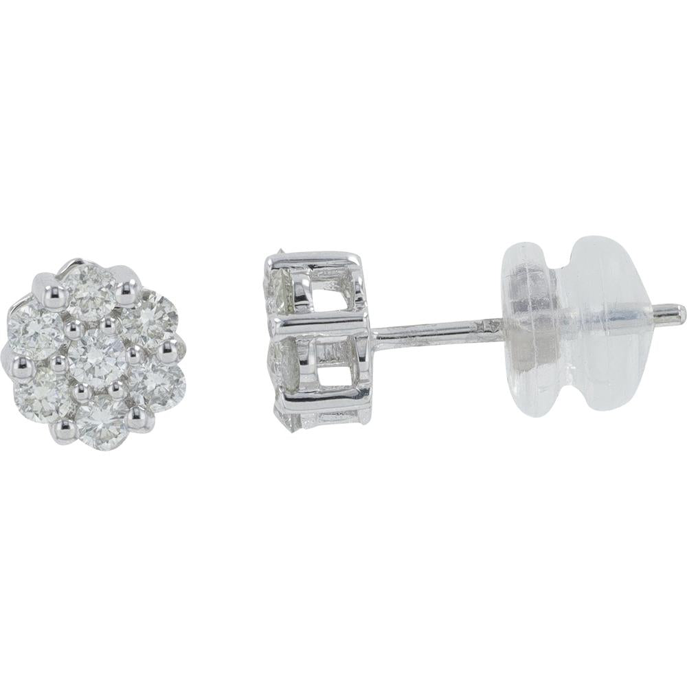14K White Gold Diamond Cluster Stud Earrings - 0.50 Carat Total Diamond Weight