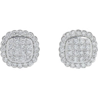 14K White Gold Diamond Cluster Stud Earrings - 1.50 Carat Total Diamond Weight