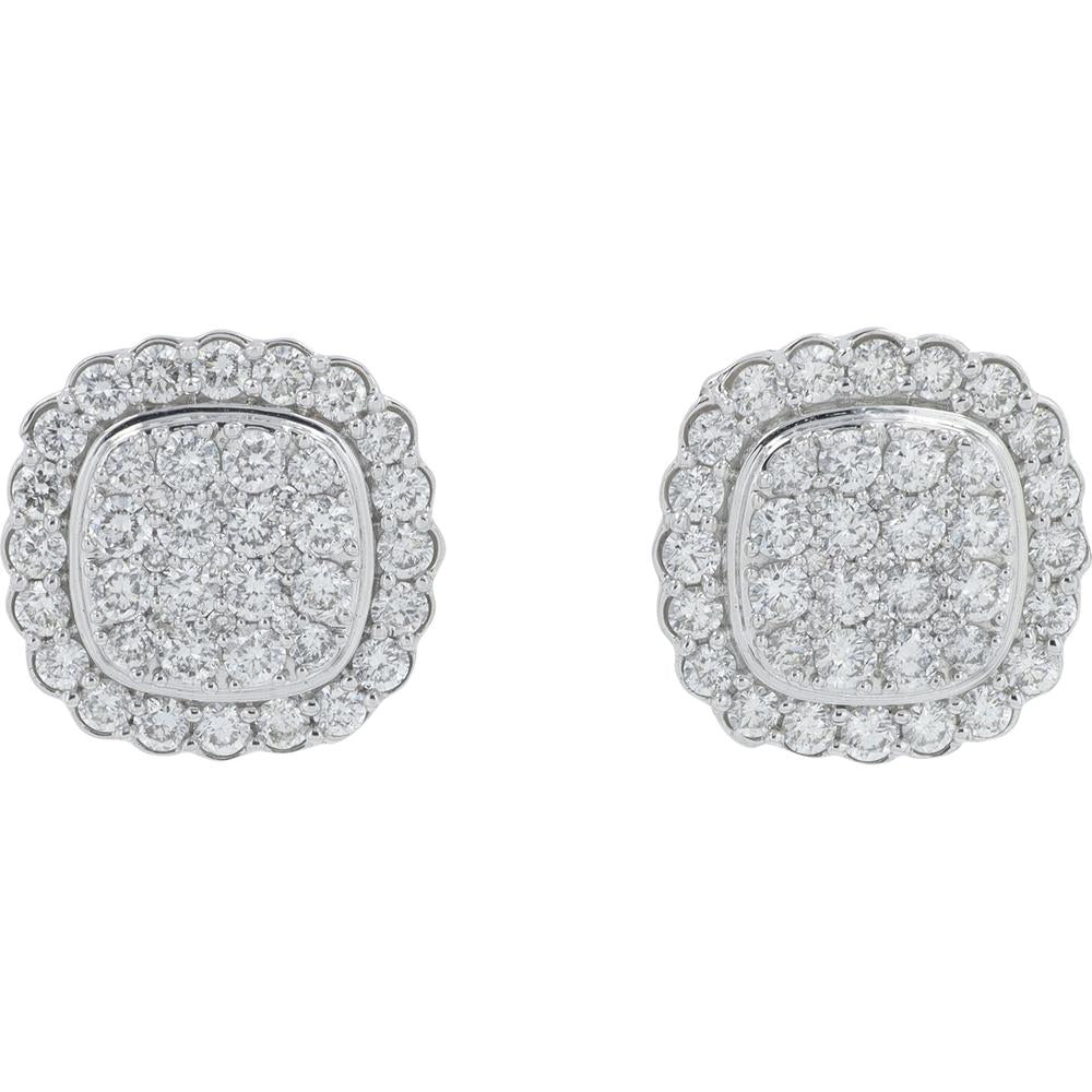 14K White Gold Diamond Cluster Stud Earrings - 1.50 Carat Total Diamond Weight