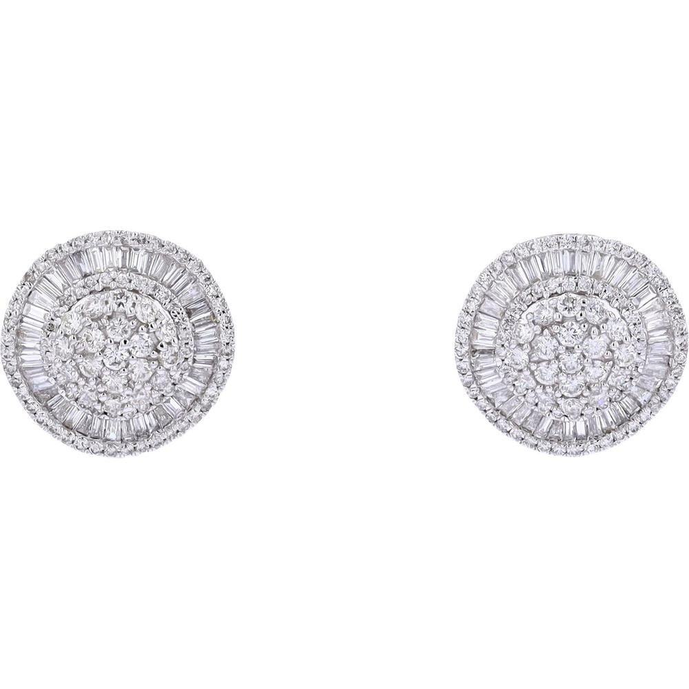14K White Gold Diamond Cluster Stud Earrings - 2.00 Carat Total Diamond Weight