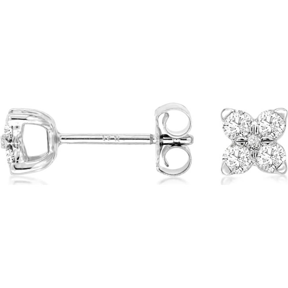 14K White Gold Diamond Cluster Stud Earrings with Round Diamonds - 0.33 Carat Total Diamond Weight - Royal Jewelry