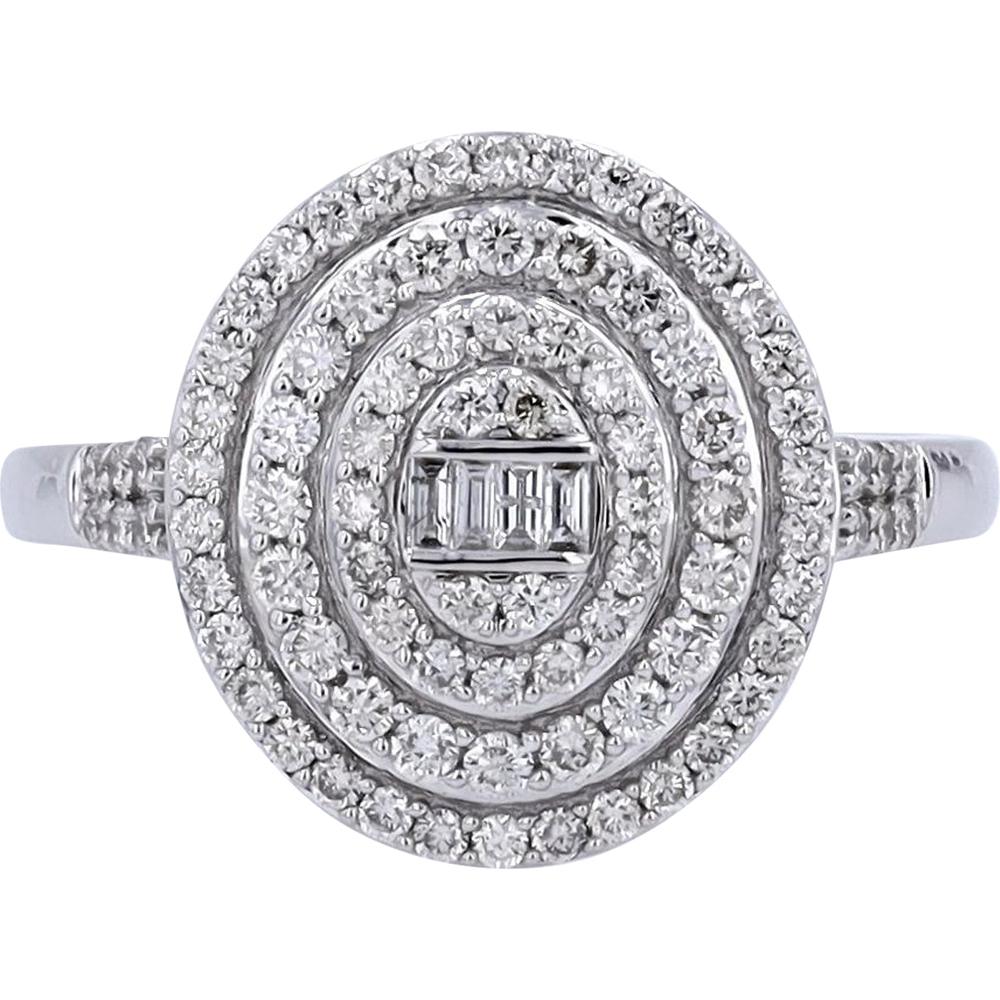 14K White Gold Diamond Cocktail Ring with Emerald Cut Center and Halo Design - 0.70 Carats Total Diamond Weight