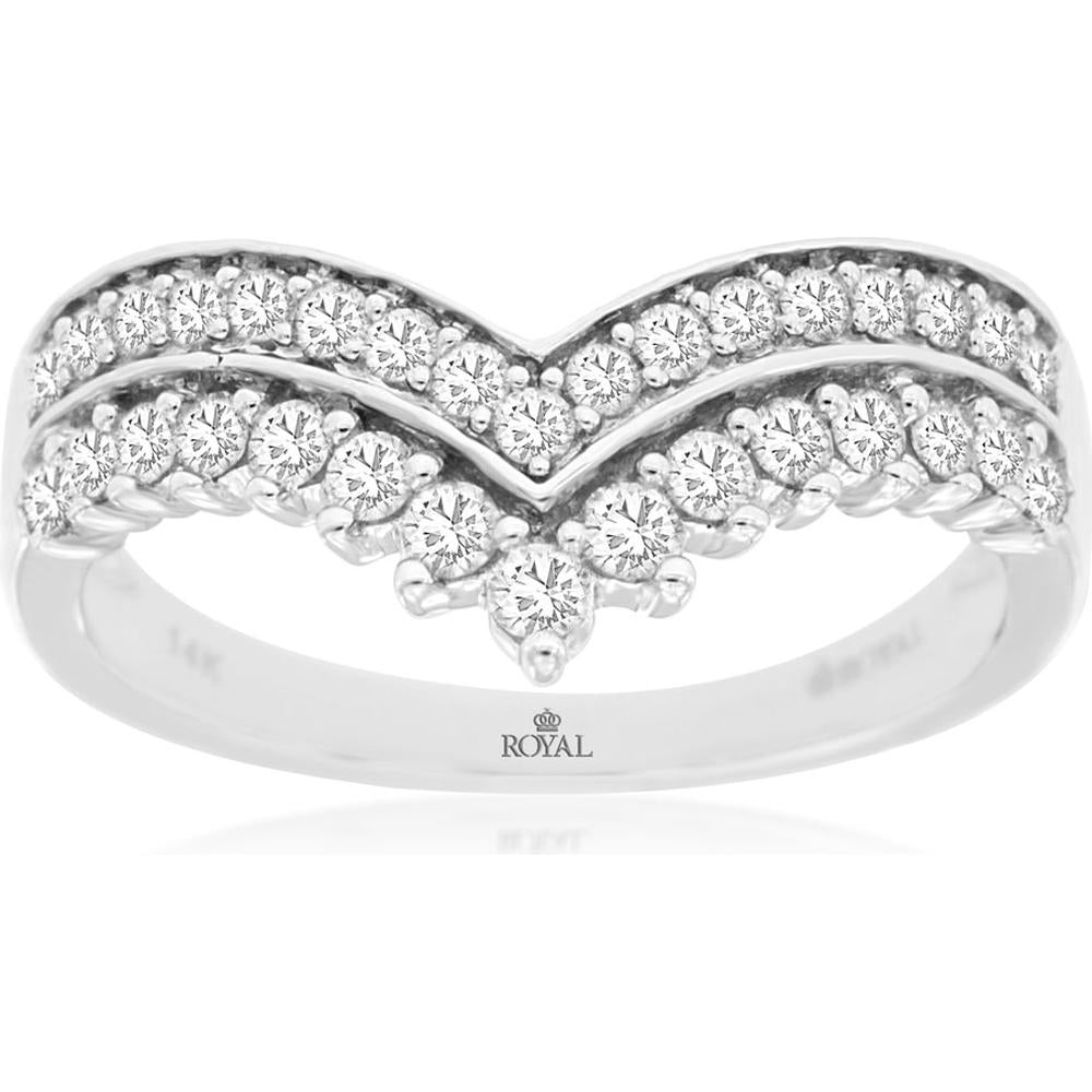 14K White Gold Diamond Contour Ring with Milgrain Detailing - 0.50 Carats Total Diamond Weight