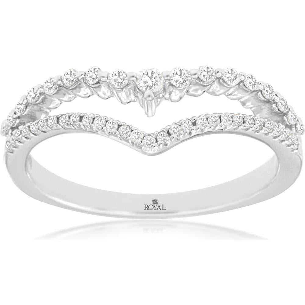 14K White Gold Diamond Contour Ring with Round Brilliant Cut Stones - 0.25 Carat Total Diamond Weight - Royal Jewelry