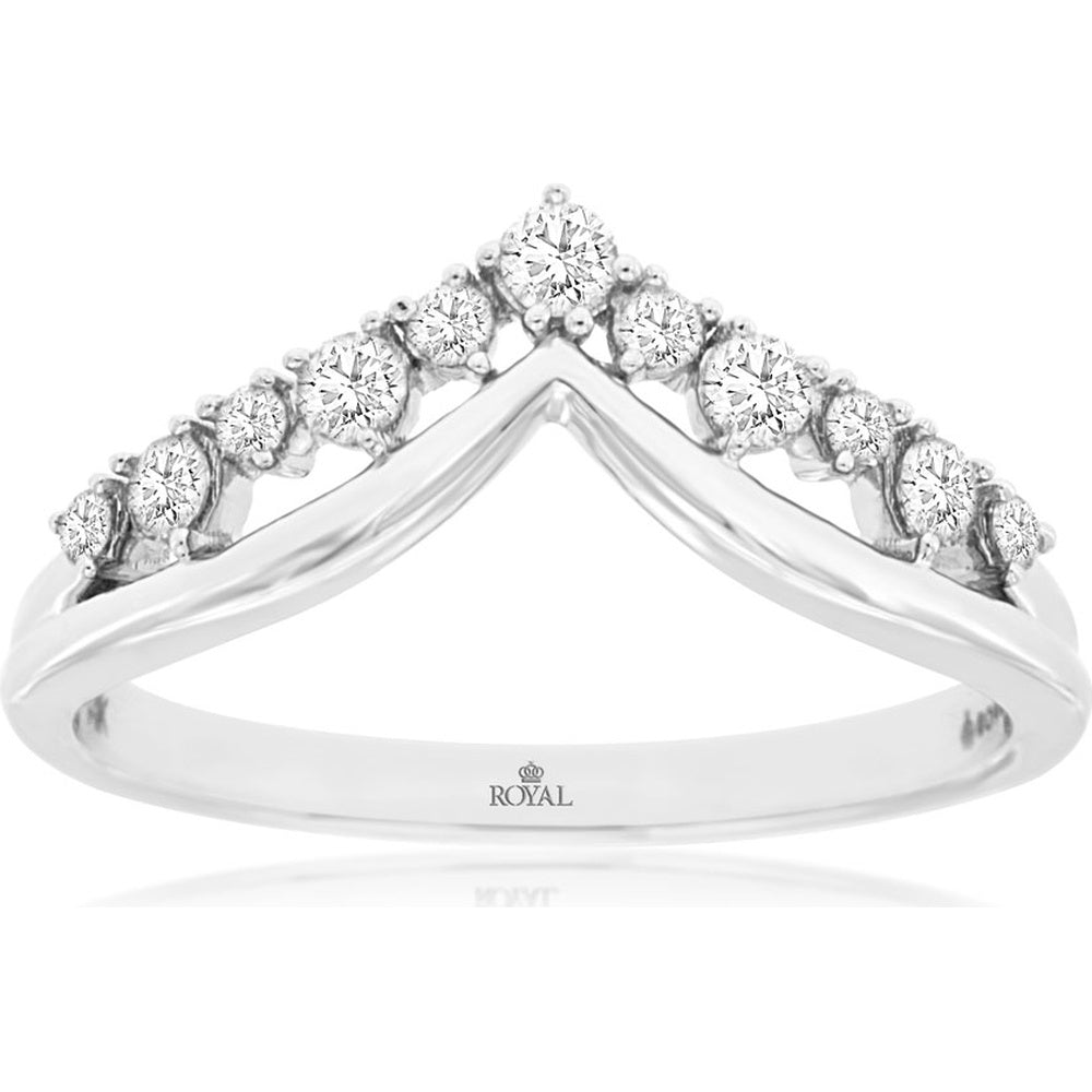 14K White Gold Diamond Contour Wedding Band with Prong-Set Round Diamonds - 0.25 Carat Total Diamond Weight - Royal Jewelry