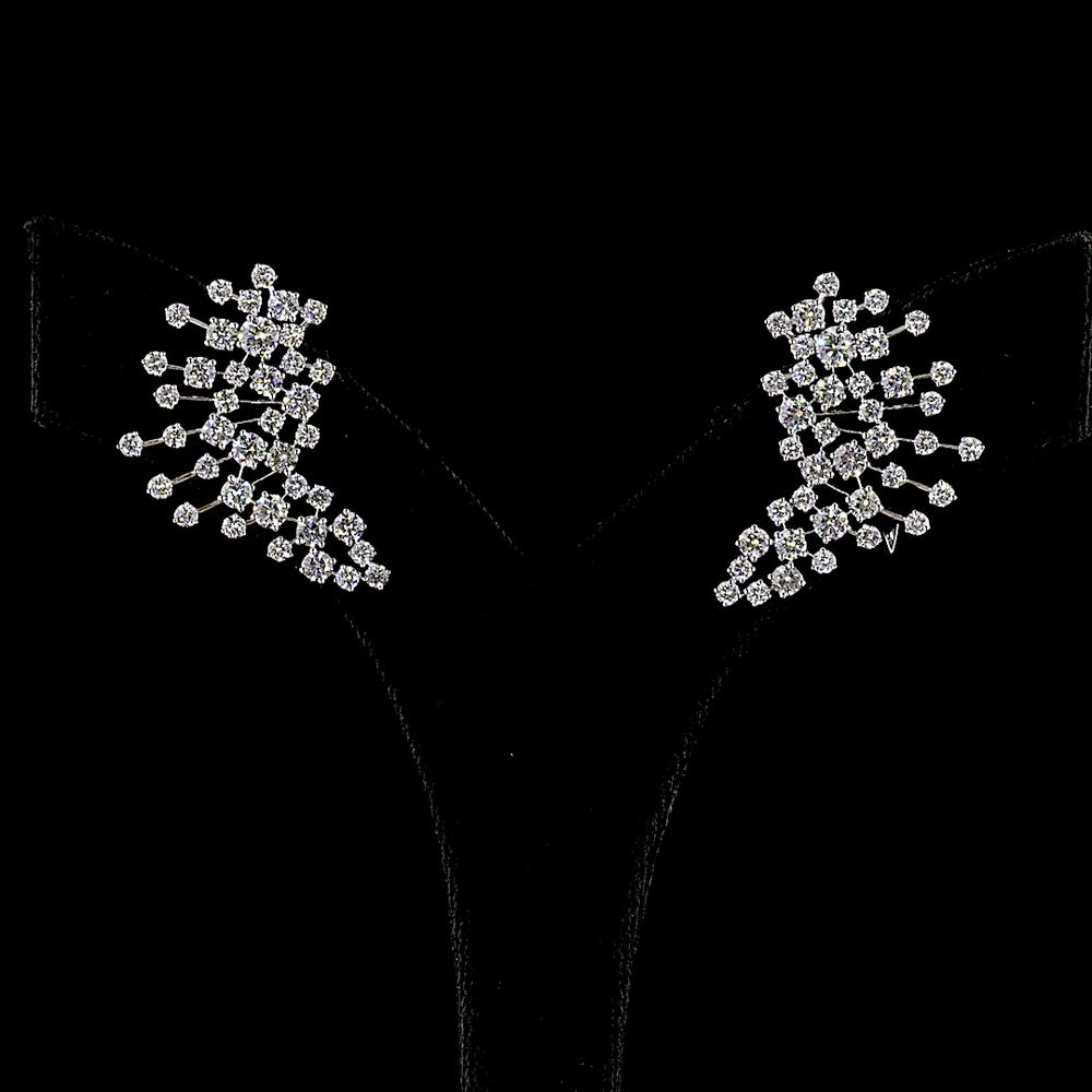 14K White Gold Diamond Crawler Earrings with Brilliant Round Cut Lab Diamonds - 3.94 Carat Total Weight, E-F Color VS1 Clarity - Covaloro Fine Jewelry