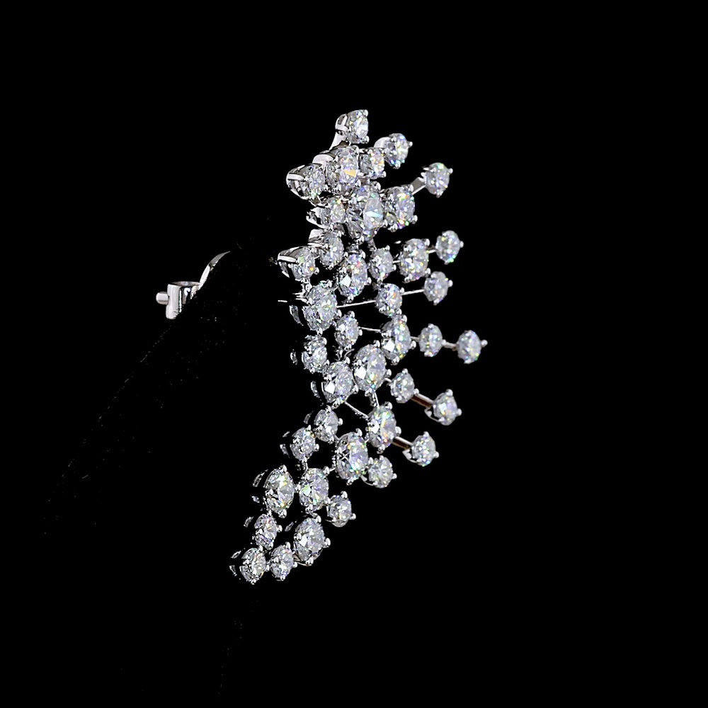 14K White Gold Diamond Crawler Earrings with Brilliant Round Cut Lab Diamonds - 3.94 Carat Total Weight, E-F Color VS1 Clarity - Covaloro Fine Jewelry