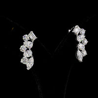 14K White Gold Diamond Crawler Earrings with Emerald, Marquise, Oval, and Pear Cut Lab Diamonds - 6.05 Carats Total Diamond Weight - Covaloro Fine Jewelry