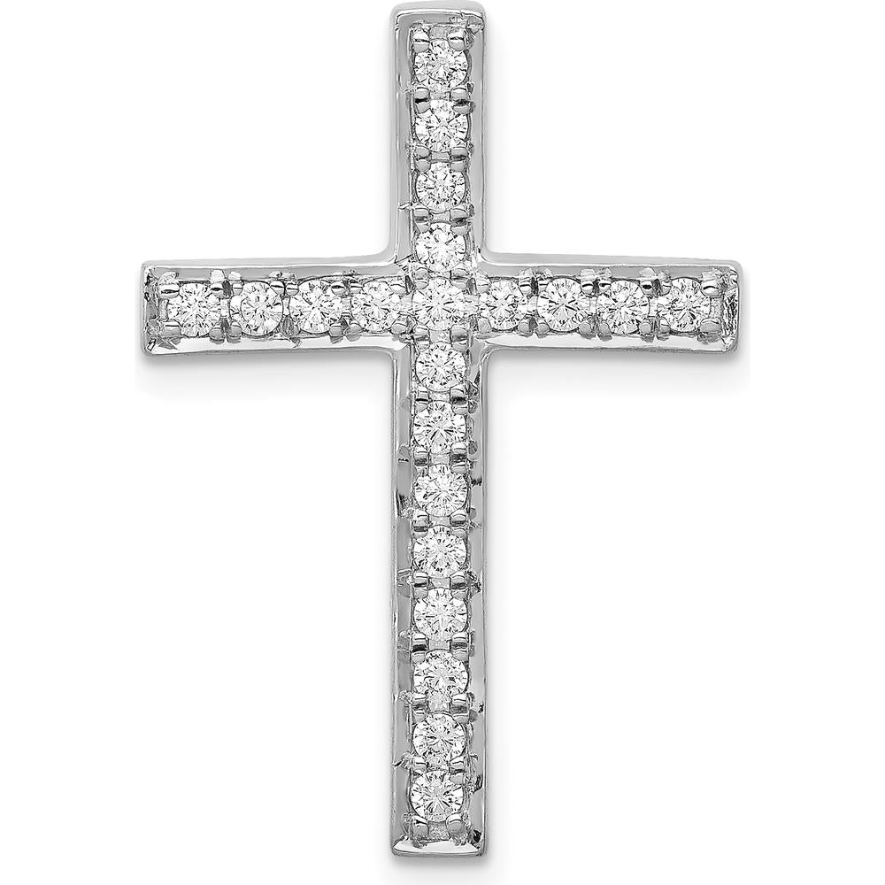 14K White Gold Diamond Cross Chain Slide Pendant - 3/8 Carat Total Diamond Weight by Monteluci Fine Jewelry