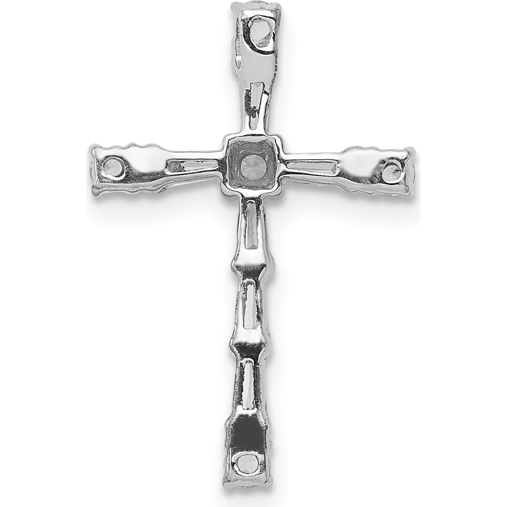 14K White Gold Diamond Cross Chain Slide Pendant with Round and Baguette Diamonds - 1/3 Carat Total Diamond Weight by Monteluci Fine Jewelry