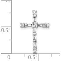 14K White Gold Diamond Cross Chain Slide Pendant with Round and Baguette Diamonds - 1/3 Carat Total Diamond Weight by Monteluci Fine Jewelry