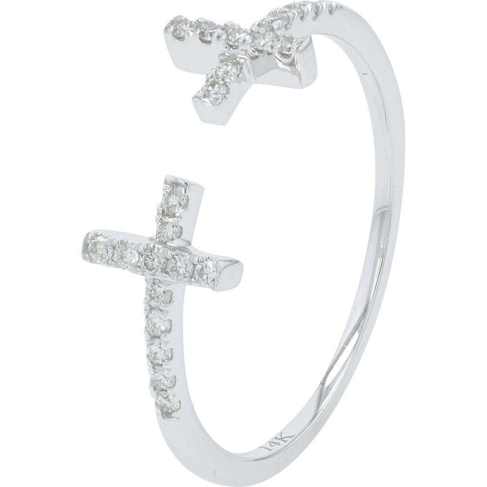 14K White Gold Diamond Cross Cuff Ring - 0.43 Carat Total Diamond Weight