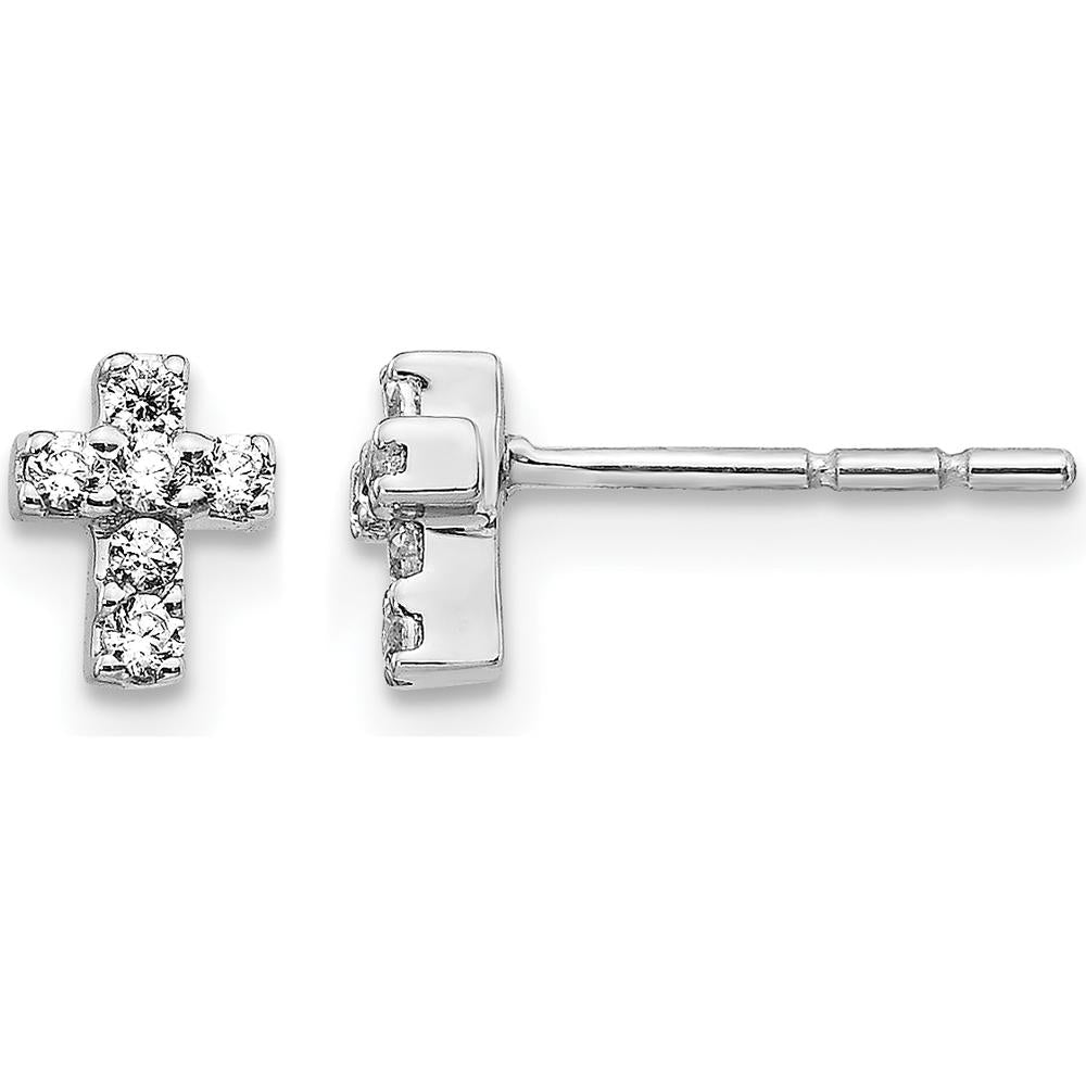 14K White Gold Diamond Cross Earrings with Round Diamonds - 0.144 Carat Total Diamond Weight by Monteluci Fine Jewelry