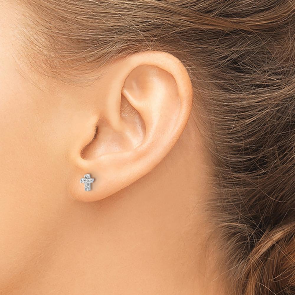 14K White Gold Diamond Cross Earrings with Round Diamonds - 0.144 Carat Total Diamond Weight by Monteluci Fine Jewelry