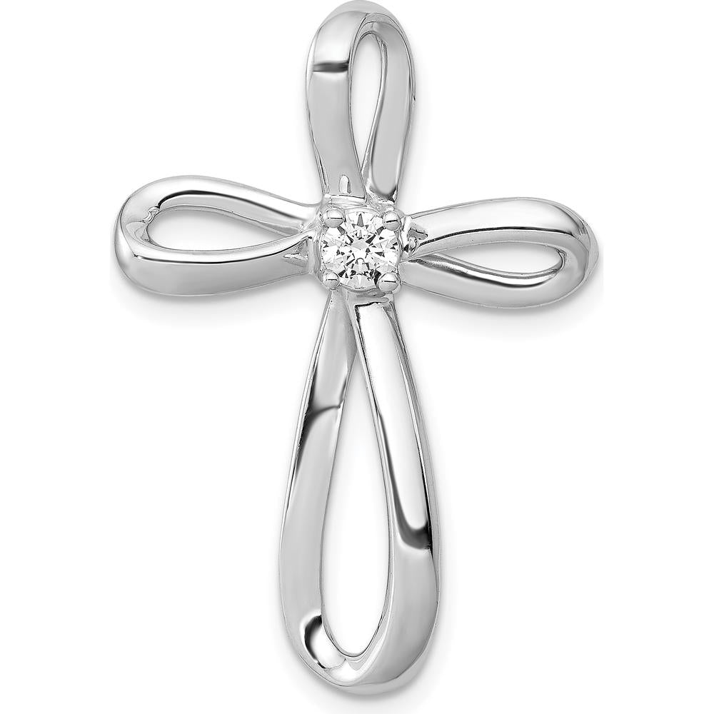 14K White Gold Diamond Cross Omega Slide Pendant - 1/6 Carat Total Diamond Weight by Monteluci Fine Jewelry