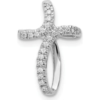 14K White Gold Diamond Cross Omega Slide Pendant with Round Natural Diamonds - 1/15 Carat Total Diamond Weight by Monteluci Fine Jewelry