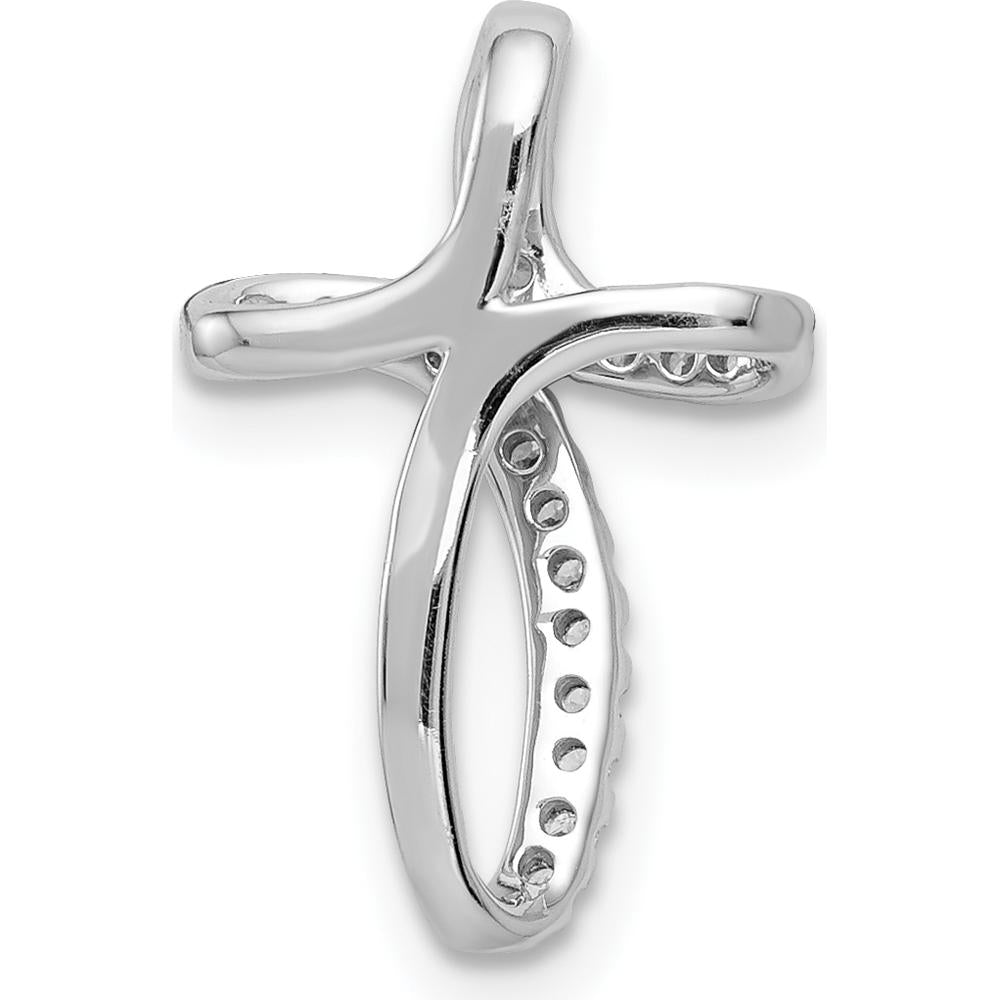 14K White Gold Diamond Cross Omega Slide Pendant with Round Natural Diamonds - 1/15 Carat Total Diamond Weight by Monteluci Fine Jewelry